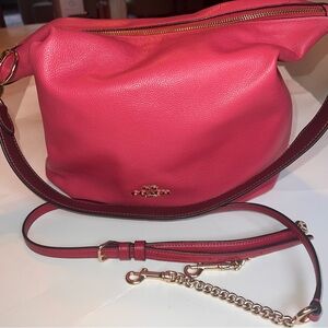 Coach Pebbled Leather Shoulder Bag in Bright Pink with Gold Hardware
